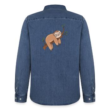 sloth - Men’s Organic Denim Shirt by Stanley/Stella - mid washy  - Back - AI Model Male 185 light (185cm)