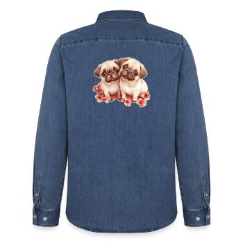 Mops - Männer Jeanshemd Organic von Stanley/Stella - verwaschenes Mittelblau  - Hinten - AI Model Male 185 light (185cm)