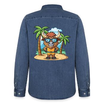 Bison Lustige Cartoon Sommer Strand Sonnenbrille - Männer Jeanshemd Organic von Stanley/Stella - verwaschenes Mittelblau  - Hinten - AI Model Male 185 light (185cm)