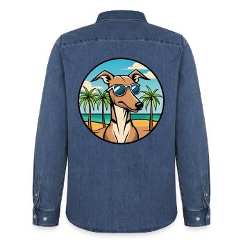 Rampur Windhund Hunderasse Cartoon Sonnenbrille Strand - Männer Jeanshemd Organic von Stanley/Stella - verwaschenes Mittelblau  - Hinten - AI Model Male 185 light (185cm)