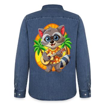 Lustige Waschbär Sommer Strand Sonnenbrille Hawaiianisch - Männer Jeanshemd Organic von Stanley/Stella - verwaschenes Mittelblau  - Hinten - AI Model Male 185 light (185cm)