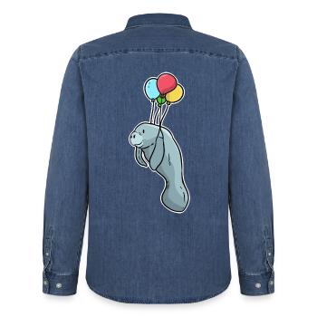 Gemütliche Seekuh Meeresbewohner - Männer Jeanshemd Organic von Stanley/Stella - verwaschenes Mittelblau  - Hinten - AI Model Male 185 light (185cm)