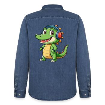 Krokodil Lustige Zeichentrickfigur Kopfhörer Musik - Männer Jeanshemd Organic von Stanley/Stella - verwaschenes Mittelblau  - Hinten - AI Model Male 185 light (185cm)