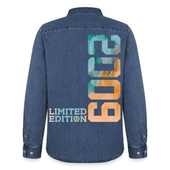 17. GEBURTSTAG LIMITED EDITION 2009 - Männer Jeanshemd Organic von Stanley/Stella - verwaschenes Mittelblau  - Hinten - AI Model Male 185 light (185cm)
