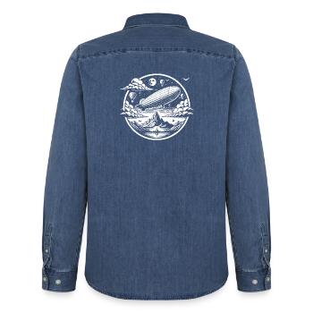 Logo de dirigeable - Chemise en denim homme bio Stanley/Stella - bleu moyen délavé  - Dos - AI Model Male 185 light (185cm)