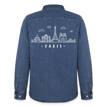 Paris Frankreich Hauptstadt Skyline Eiffelturm - Männer Jeanshemd Organic von Stanley/Stella - verwaschenes Mittelblau  - Hinten - AI Model Male 185 light (185cm)