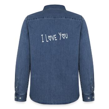 VALENTINSTAG. ICH LIEBE DICH. ICH LIEBE DICH. LIEBE. LIEBE - Männer Jeanshemd Organic von Stanley/Stella - verwaschenes Mittelblau  - Hinten - AI Model Male 185 light (185cm)