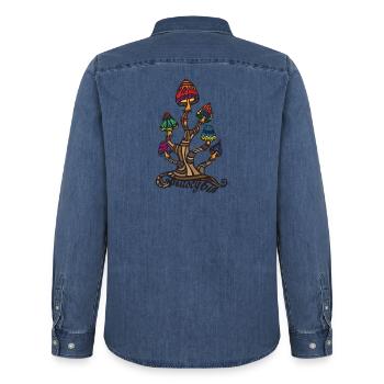 T-Shirt Psylocibyn - Männer Jeanshemd Organic von Stanley/Stella - verwaschenes Mittelblau  - Hinten - AI Model Male 185 light (185cm)