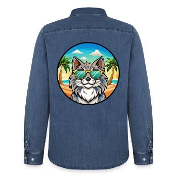 Norwegische Waldkatze Rasse Cartoon Sonnenbrille Strand - Männer Jeanshemd Organic von Stanley/Stella - verwaschenes Mittelblau  - Hinten - AI Model Male 185 light (185cm)