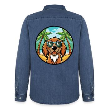Boykin Spaniel Chien Race Dessin Animé Lunettes De Soleil Plage - Chemise en denim homme bio Stanley/Stella - bleu moyen délavé  - Dos - AI Model Male 185 light (185cm)