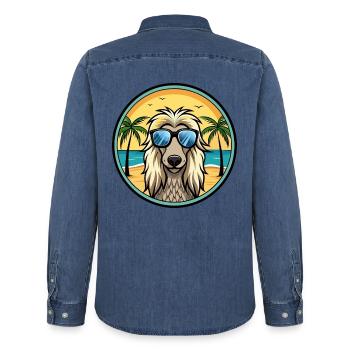 Afghanischer Windhund Hunderasse Cartoon Sonnenbrille Strand - Männer Jeanshemd Organic von Stanley/Stella - verwaschenes Mittelblau  - Hinten - AI Model Male 185 light (185cm)