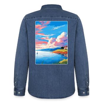 Isle Of Bute Schottland Uk Reise Poster Souvenir - Männer Jeanshemd Organic von Stanley/Stella - verwaschenes Mittelblau  - Hinten - AI Model Male 185 light (185cm)