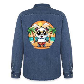 Panda Lustige Cartoon Sommer Strand Sonnenbrille - Männer Jeanshemd Organic von Stanley/Stella - verwaschenes Mittelblau  - Hinten - AI Model Male 185 light (185cm)