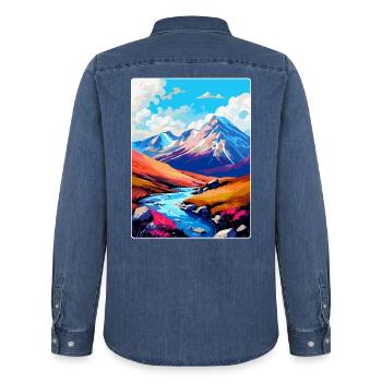 Ben Nevis Scotland Uk Travel Poster Souvenir WPA - Men’s Organic Denim Shirt by Stanley/Stella - mid washy  - Back - AI Model Male 185 light (185cm)
