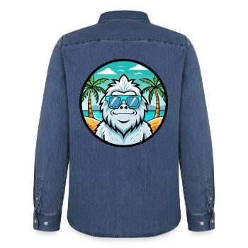 Yeti Funny Cartoon Summer Beach Sunglasses Sticker - Men’s Organic Denim Shirt by Stanley/Stella - mid washy  - Back - AI Model Male 185 light (185cm)