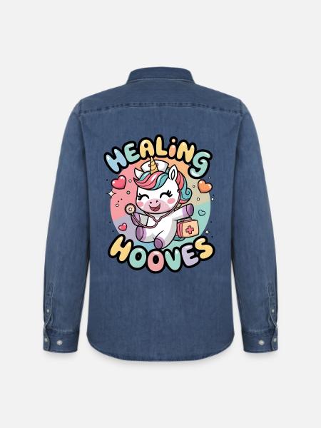 Heilende Hufe - Männer Jeanshemd Organic von Stanley/Stella - verwaschenes Mittelblau
