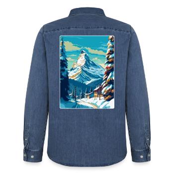 Zermatt Schweiz Vintage Reiseplakat Souvenir - Männer Jeanshemd Organic von Stanley/Stella - verwaschenes Mittelblau  - Hinten - AI Model Male 185 light (185cm)