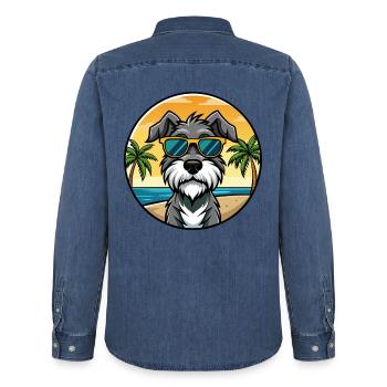 Deutscher Wachtelhund Hunderasse Cartoon Sonnenbrille - Männer Jeanshemd Organic von Stanley/Stella - verwaschenes Mittelblau  - Hinten - AI Model Male 185 light (185cm)