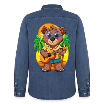 Lustige Bär Hund Cartoon Sommer Strand Sonnenbrille - Männer Jeanshemd Organic von Stanley/Stella - verwaschenes Mittelblau  - Hinten - AI Model Male 185 light (185cm)