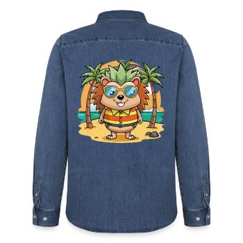 Igel Lustige Cartoon Sommer Strand Sonnenbrille - Männer Jeanshemd Organic von Stanley/Stella - verwaschenes Mittelblau  - Hinten - AI Model Male 185 light (185cm)