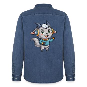 Ziege Lustige Zeichentrickfigur Kopfhörer Musik - Männer Jeanshemd Organic von Stanley/Stella - verwaschenes Mittelblau  - Hinten - AI Model Male 185 light (185cm)