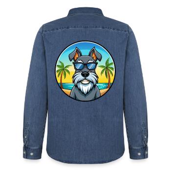 Standard Schnauzer Hunderasse Cartoon Sonnenbrille - Männer Jeanshemd Organic von Stanley/Stella - verwaschenes Mittelblau  - Hinten - AI Model Male 185 light (185cm)