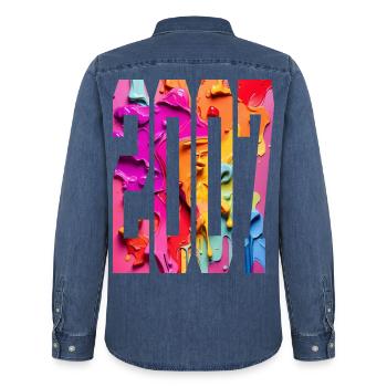 BUNT 19E ANNIVERSAIRE 2007 - Chemise en denim homme bio Stanley/Stella - bleu moyen délavé  - Dos - AI Model Male 185 light (185cm)