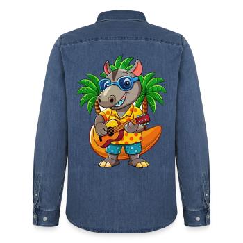 Lustige Tapir Cartoon Sommer Strand Sonnenbrille Gitarre - Männer Jeanshemd Organic von Stanley/Stella - verwaschenes Mittelblau  - Hinten - AI Model Male 185 light (185cm)