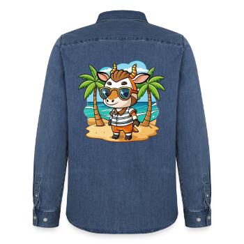 Okapi Lustige Cartoon Sommer Strand Sonnenbrille - Männer Jeanshemd Organic von Stanley/Stella - verwaschenes Mittelblau  - Hinten - AI Model Male 185 light (185cm)