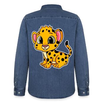 Baby Gepard - Männer Jeanshemd Organic von Stanley/Stella - verwaschenes Mittelblau  - Hinten - AI Model Male 185 light (185cm)