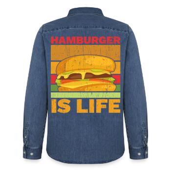 Hamburger ist Leben Burger-Esser Lebensmittel-Lieb - Männer Jeanshemd Organic von Stanley/Stella - verwaschenes Mittelblau  - Hinten - AI Model Male 185 light (185cm)