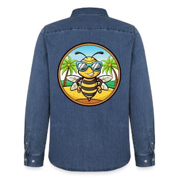 Biene Lustige Cartoon Sommer Strand Sonnenbrille Aufkleber - Männer Jeanshemd Organic von Stanley/Stella - verwaschenes Mittelblau  - Hinten - AI Model Male 185 light (185cm)