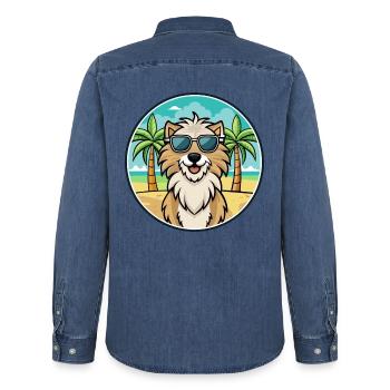 Kuchi Afghanischer Schäferhund Hunderasse Cartoon Sonnenbrille - Männer Jeanshemd Organic von Stanley/Stella - verwaschenes Mittelblau  - Hinten - AI Model Male 185 light (185cm)