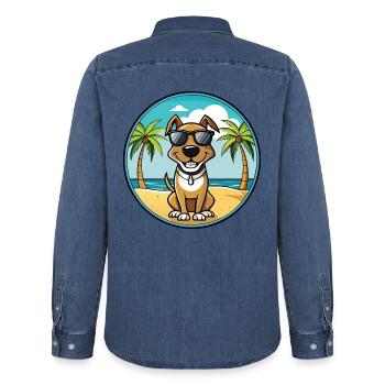 Schweizer Laufhund Lunettes de soleil de dessin animé Dog Breed - Chemise en denim homme bio Stanley/Stella - bleu moyen délavé  - Dos - AI Model Male 185 light (185cm)