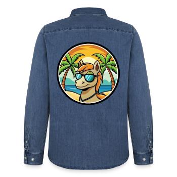Pony Lustige Cartoon Sommer Strand Sonnenbrille Aufkleber - Männer Jeanshemd Organic von Stanley/Stella - verwaschenes Mittelblau  - Hinten - AI Model Male 185 light (185cm)