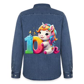 NUMÉRO 10 ANS LICORNE 10E ANNIVERSAIRE - Chemise en denim homme bio Stanley/Stella - bleu moyen délavé  - Dos - AI Model Male 185 light (185cm)