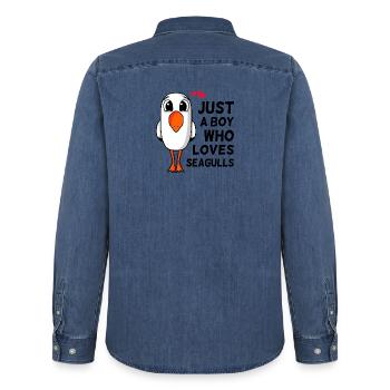Nur ein Junge der Seemöwen liebt Spruch Geschenk - Männer Jeanshemd Organic von Stanley/Stella - verwaschenes Mittelblau  - Hinten - AI Model Male 185 light (185cm)