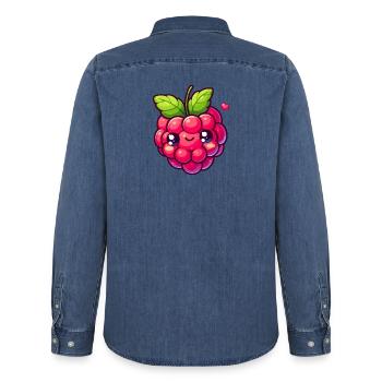 Himbeere - Herz - Männer Jeanshemd Organic von Stanley/Stella - verwaschenes Mittelblau  - Hinten - AI Model Male 185 light (185cm)