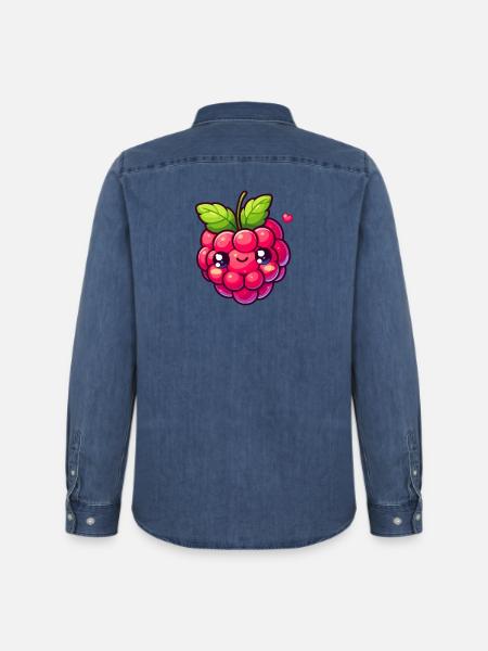 Raspberry - Heart - Men’s Organic Denim Shirt by Stanley/Stella - mid washy 