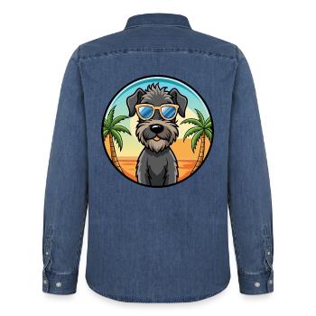 Kerry Blue Terrier Hunderasse Cartoon Sonnenbrille - Männer Jeanshemd Organic von Stanley/Stella - verwaschenes Mittelblau  - Hinten - AI Model Male 185 light (185cm)