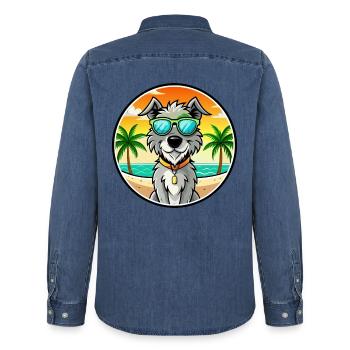 Irischer Wolfshund Hunderasse Cartoon Sonnenbrille Strand - Männer Jeanshemd Organic von Stanley/Stella - verwaschenes Mittelblau  - Hinten - AI Model Male 185 light (185cm)