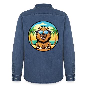 Leonberger Hunderasse Cartoon Sonnenbrille Strand - Männer Jeanshemd Organic von Stanley/Stella - verwaschenes Mittelblau  - Hinten - AI Model Male 185 light (185cm)