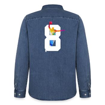NUMÉRO 8 BASKETBALL 8E ANNIVERSAIRE - Chemise en denim homme bio Stanley/Stella - bleu moyen délavé  - Dos - AI Model Male 185 light (185cm)