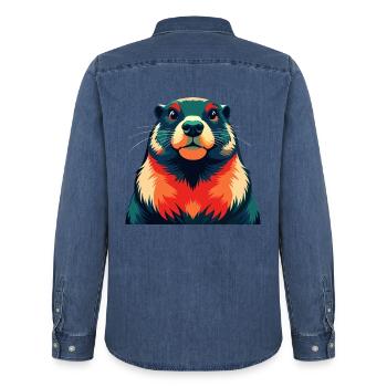 Murmeltier Cartoon Figur Buntes Haustier Tier - Männer Jeanshemd Organic von Stanley/Stella - verwaschenes Mittelblau  - Hinten - AI Model Male 185 light (185cm)