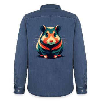 Hamster Cartoon Figur Buntes Haustier Tier - Männer Jeanshemd Organic von Stanley/Stella - verwaschenes Mittelblau  - Hinten - AI Model Male 185 light (185cm)
