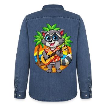 Lustige Waschbär Sommer Strand Sonnenbrille Hawaiianisch - Männer Jeanshemd Organic von Stanley/Stella - verwaschenes Mittelblau  - Hinten - AI Model Male 185 light (185cm)