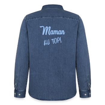 MAMAN. FÊTE DES MÈRES - Chemise en denim homme bio Stanley/Stella - bleu moyen délavé  - Dos - AI Model Male 185 light (185cm)