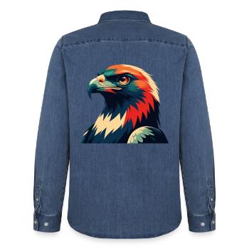 Falke Cartoon Figur Buntes Haustier Tier - Männer Jeanshemd Organic von Stanley/Stella - verwaschenes Mittelblau  - Hinten - AI Model Male 185 light (185cm)