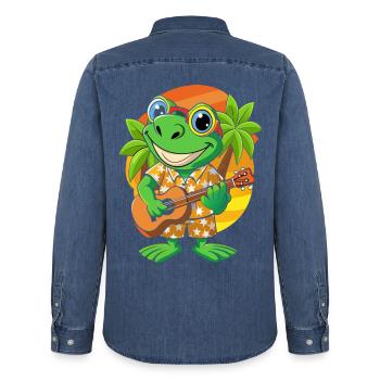 Lustiger Frosch Cartoon Sommer Strand Sonnenbrille Gitarre - Männer Jeanshemd Organic von Stanley/Stella - verwaschenes Mittelblau  - Hinten - AI Model Male 185 light (185cm)