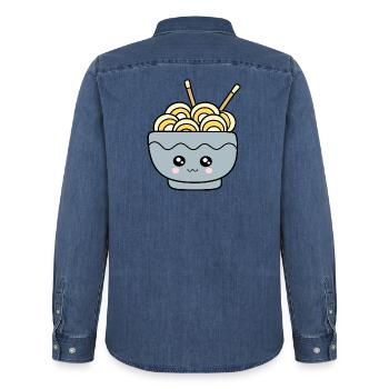 Ramen Noodles Japan Cuisine - Men’s Organic Denim Shirt by Stanley/Stella - mid washy  - Back - AI Model Male 185 light (185cm)